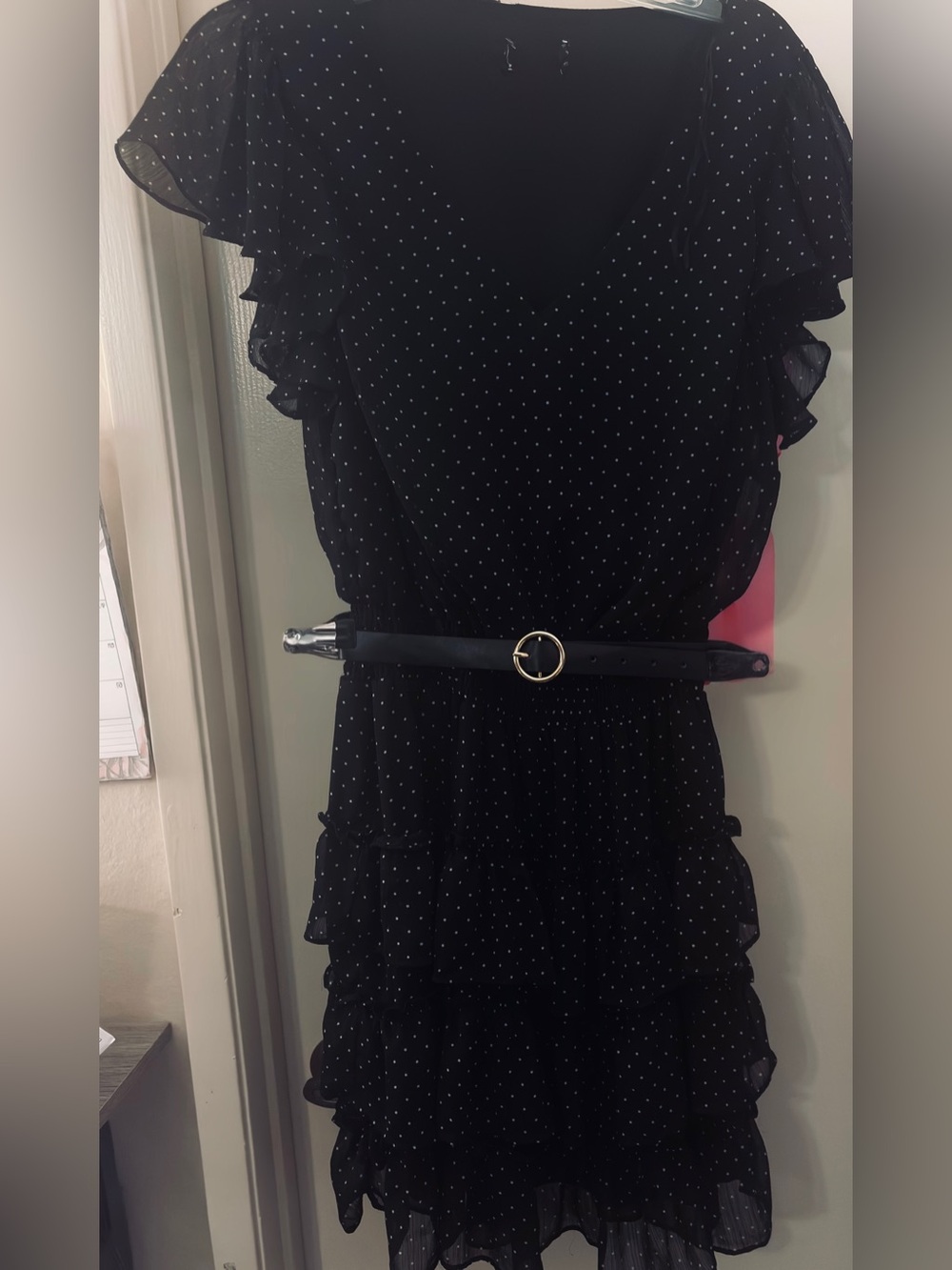Black Polka Dot Ruffled Dress - Size Medium
